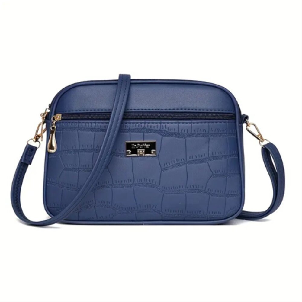 Crocodile Pattern Embossed Crossbody, Adjustable Strap, Large Capacity
